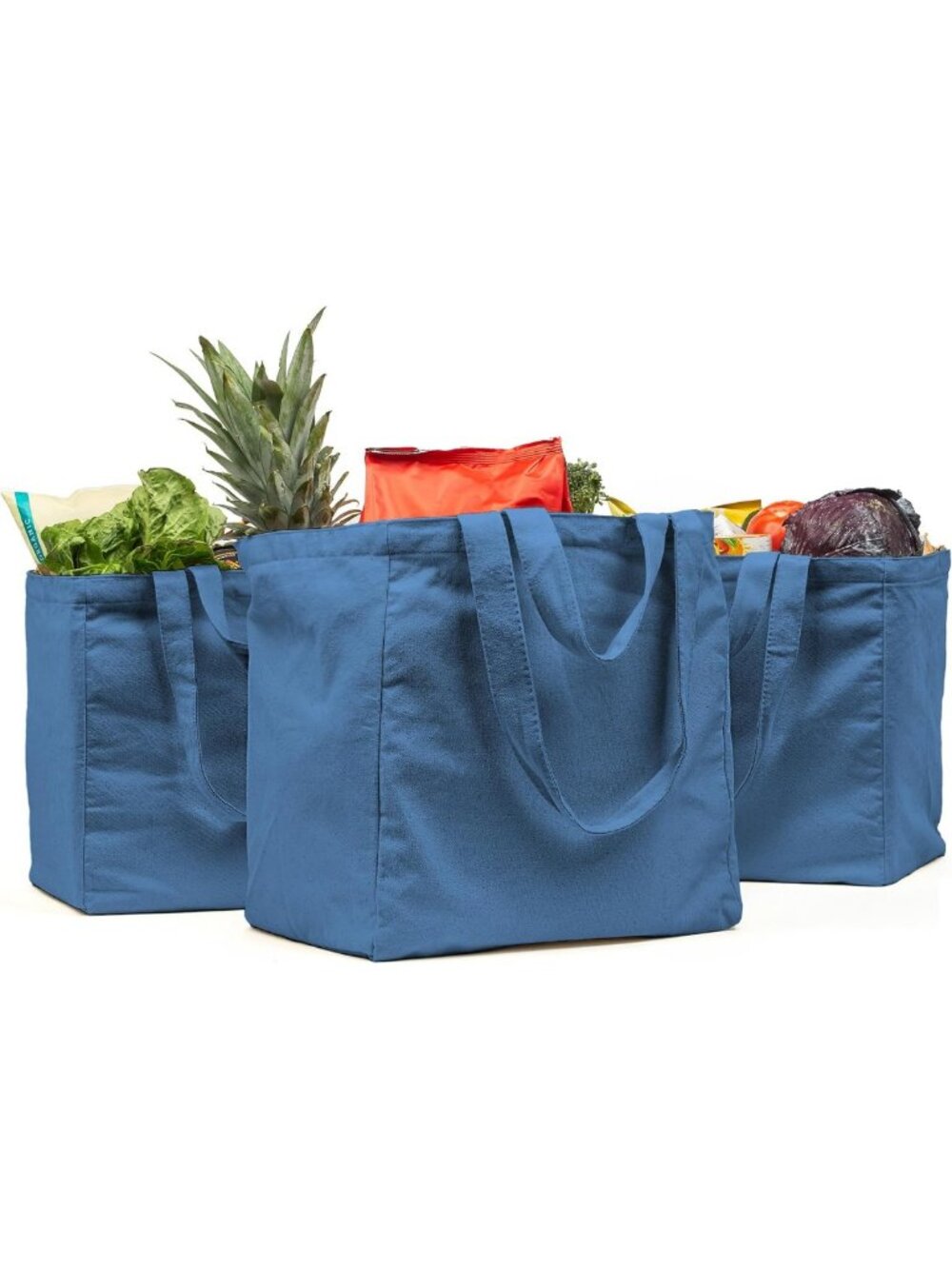 3pc XL Canvas Grocery Bag Set - Heavy Duty, Foldable, Washable, Pockets & Straps
